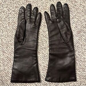 Dark brown long leather gloves